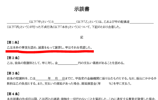 不倫相手に示談書